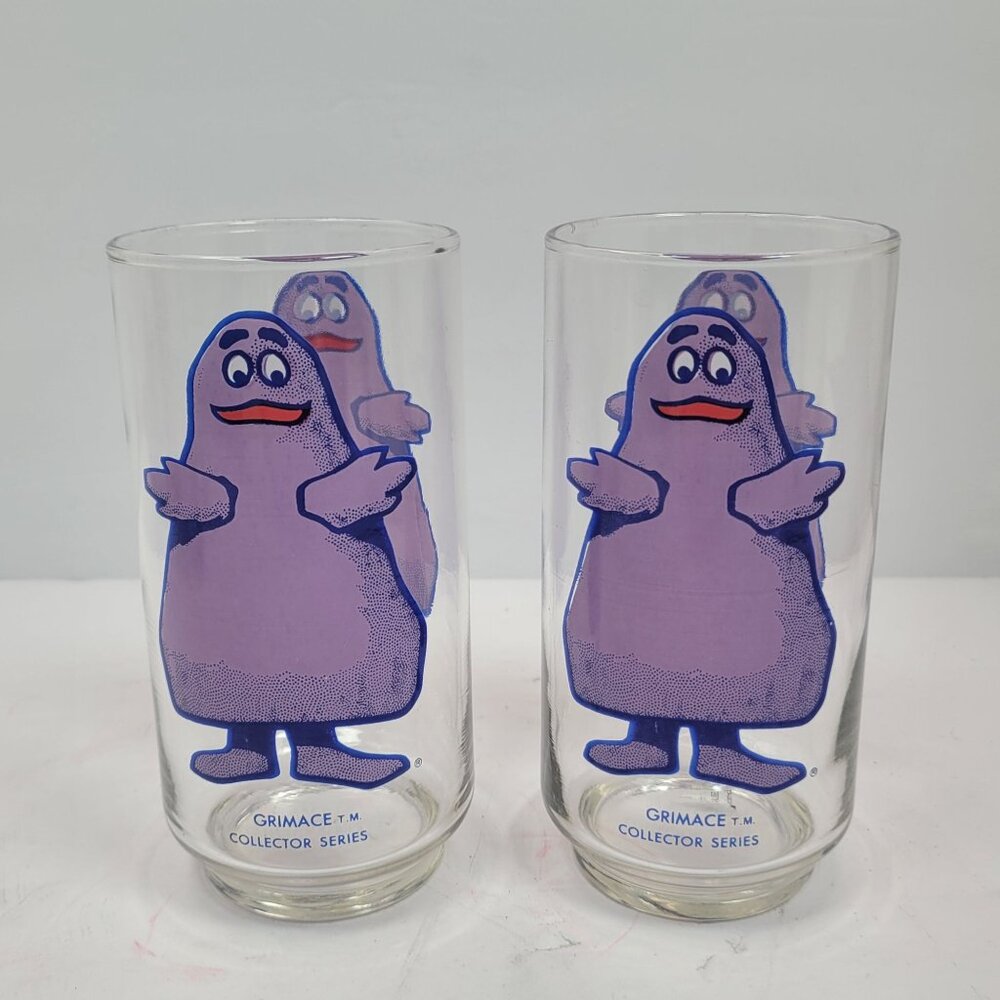 VTG McDonalds Grimace Collector Series 1977 Glass Tumbler Set Of 2